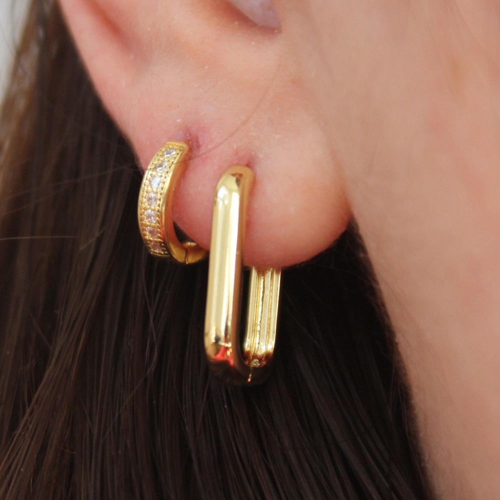 14k Gold Filled Curved Rectangle Huggies